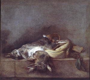Still Life with Rabbits, a Gamebag and a Powder Horn, c.1755