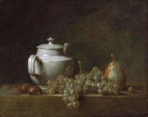 Jean-Baptiste-Simeon Chardin - Still Life with Tea Pot, Grapes, Chesnuts, and a Pear, c.1764