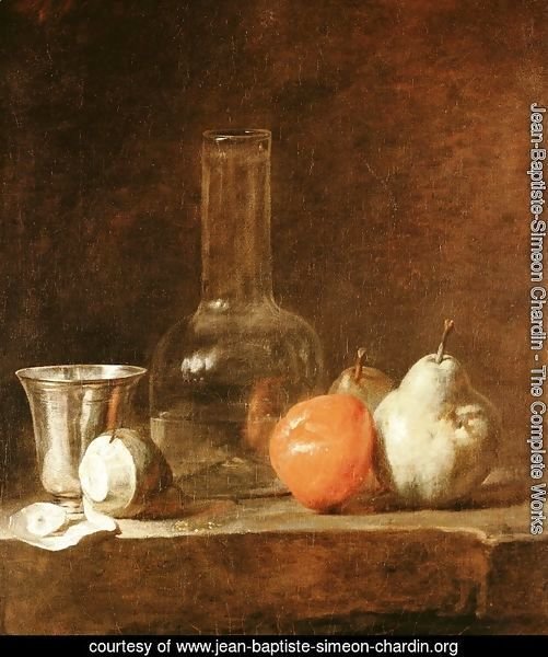 Still Life With Carafe  Silver Goblet And Fruit