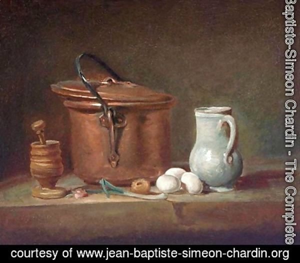 Jean-Baptiste-Simeon Chardin - Still Life With Copper Pan And Pestle And Mortar